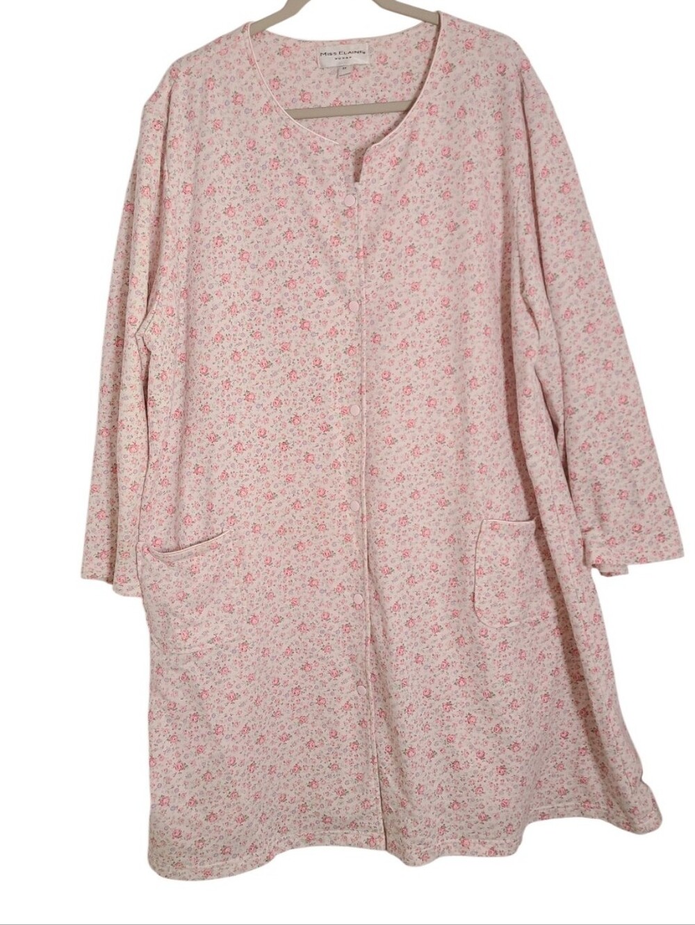 Miss Elaine Woman Plus Size 3X Floral Snap Front Knit Robe Duster Pockets
